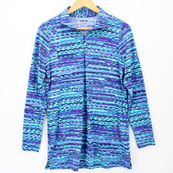 Lands' End Blue Purple 1/4 Zip Long Sleeve Cover Up Rash Guard UPF 50 Small S - Picture 1 of 9